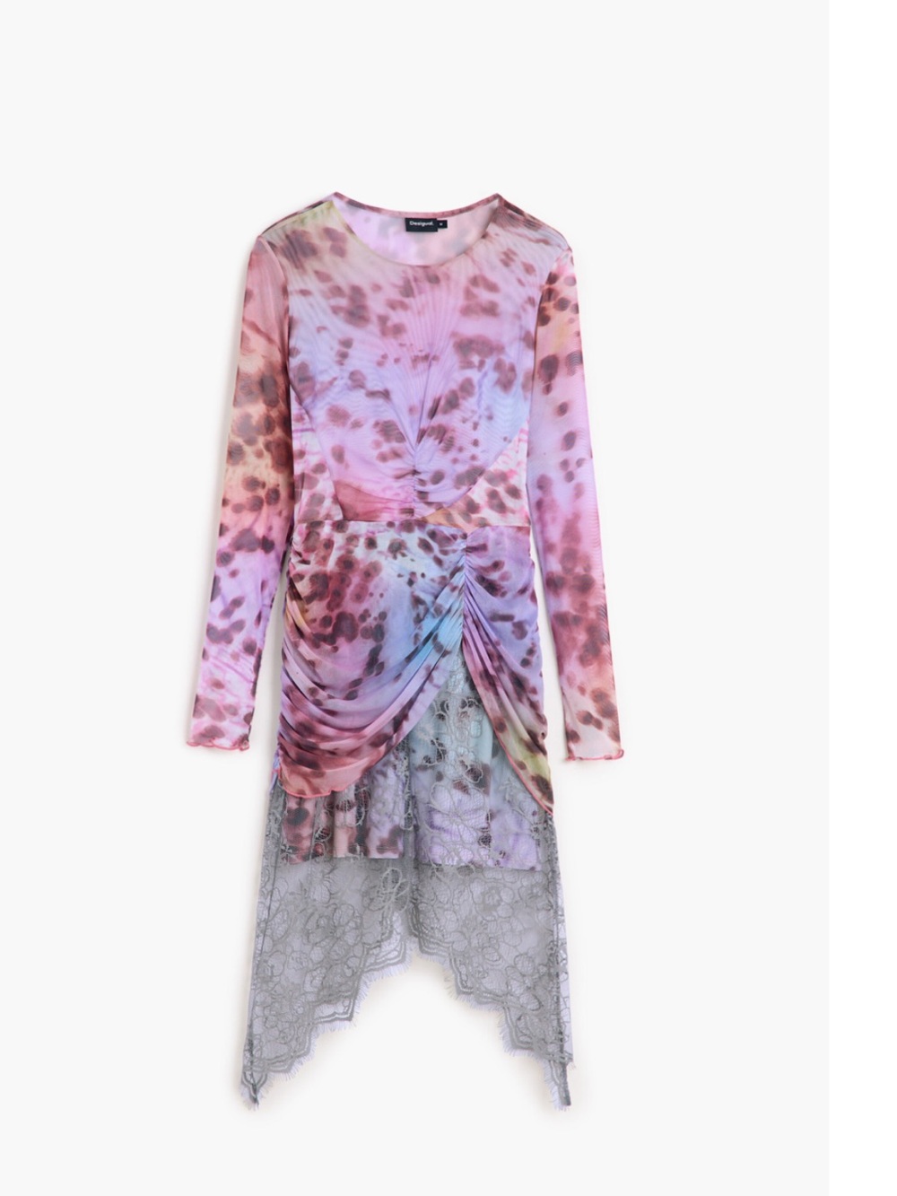 Desigual Pink Purple Tie-Dye Mesh & Lace Mini Dress